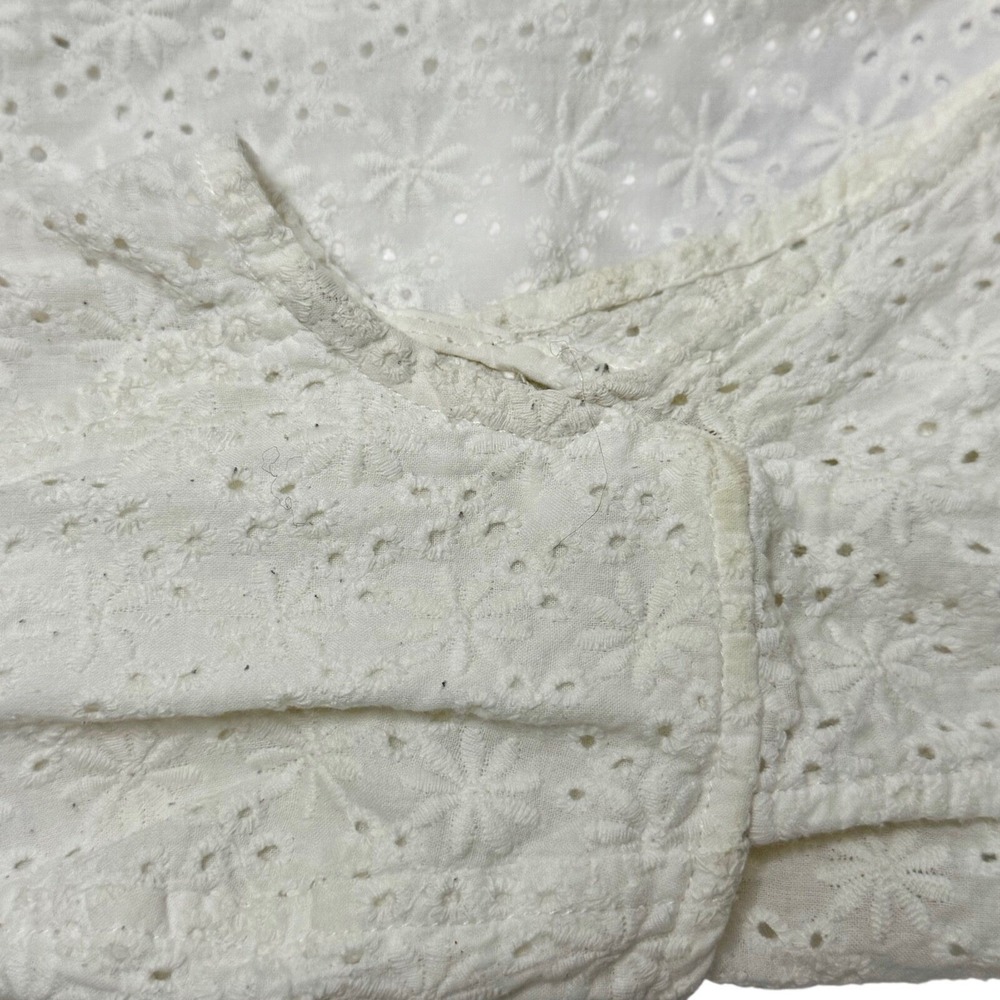Cotton Candy LA White Eyelet Button Front Crop Top Small Floral Embroidery - Picture 5 of 5